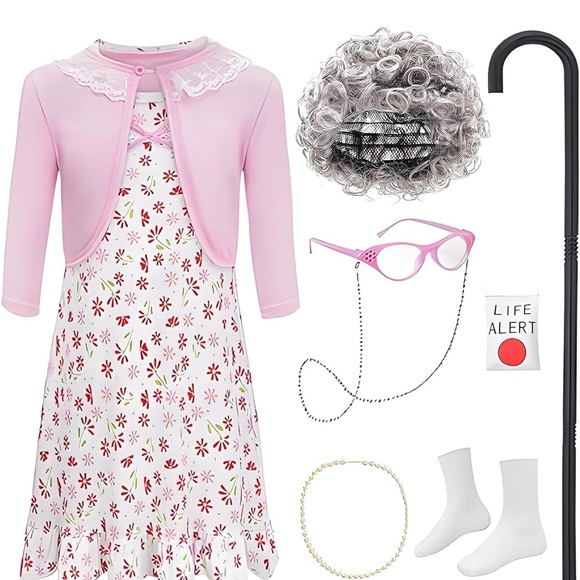 Pink Floral Granny Costume for Kids - Picture 1 of 4